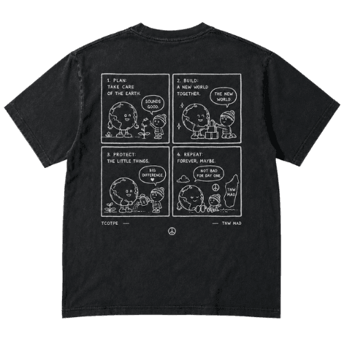 TNW MAD tee back — comic panels: plan, build, protect, repeat